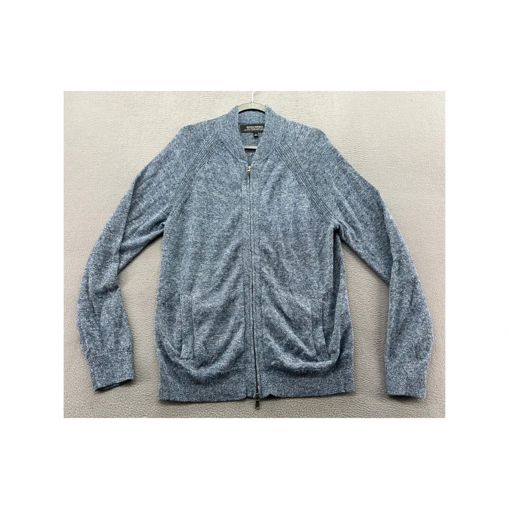 Banana Republic Sweater Mens Sz L Blue 100% Italian Linen Full Zip Jacket